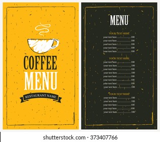menu for a cafe with price list and a cup of coffee