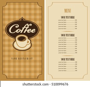 menu for a cafe with price list and a cup of coffee