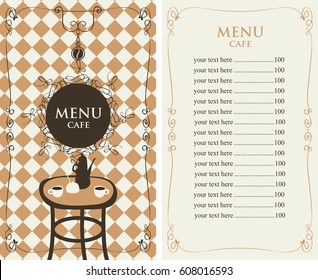 menu for the cafe with price list and served table