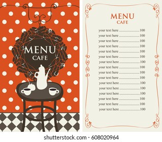 menu for the cafe with price list and served table