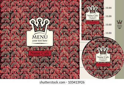 menu for cafe or restaurant with crown on velvet background