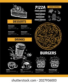 Menu cafe restaurant design template. Flyer with hand-drawn graphic.
