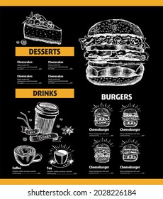 Menu cafe restaurant design template. Flyer with hand-drawn graphic.