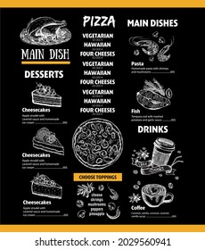 Menu cafe restaurant design template. Flyer with hand-drawn graphic.