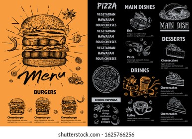 Menu cafe. Restaurant menu design. Vector food flyer.