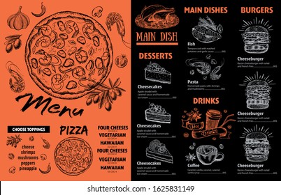 Menu cafe. Restaurant menu design. Vector food flyer.