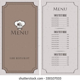 menu for a cafe or restaurant with toque and cutlery