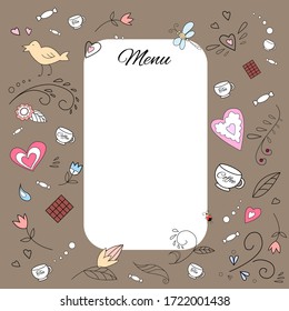 Menu for a cafe with a summer pattern in chocolate color