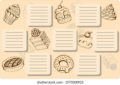 Menu cakes desserts vector dessert cupcakes illustration hand drawn dkdly graphic drawings sketch scrapbook with background