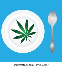 Menu with cannabis leaf on the plate. Vector illustration.