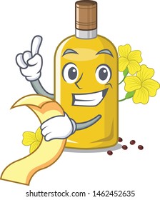 With menu canola oil above the chair character