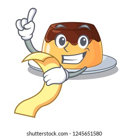 With menu caramel chocolate pudding on cartoon funny