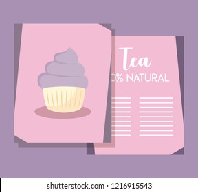 menu card with delicious cupcake