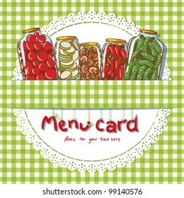 Menu Card Design with homemade pickles in scrapbooking style. EPS 10