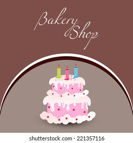 Menu card design for restaurant with piece of colorful delicious cake, sweet dessert concept. 