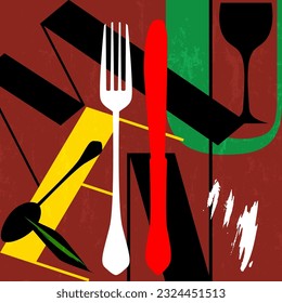 menu card design template for restaurant, grungy, with paint strokes and splashes, free copy space