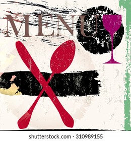 menu card design template for restaurant, free copy space, with strokes and splashes
