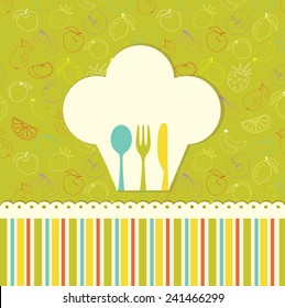 Menu card with fruit and striped pattern