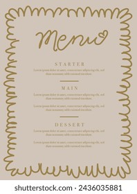 Menu card. Luxury dinner menu. Menu price list for restaurant, cafe, coffee shop vector template, wedding or other holiday. 