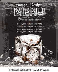 Menu card template cheesecake Vector. Fresh sweets design line arts