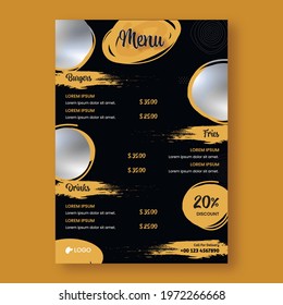 Menu Card Template Design With Yellow Brush Effect And Copy Space In Black Color.