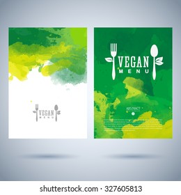 Menu Card Vegetarian Design Green Logo Template Food Fruit Watercolor Restaurant Cafe Vector Menu Cover Template Of Vegan Food Menu Card Vegetarian Design Green Logo Template Food Fruit Watercolor Tex