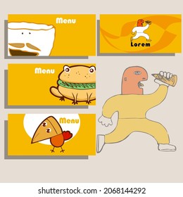 menu cards with funny food animals