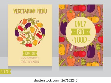menu cards template for vegan cafe, can be used as promo cards for organic foods shop or as flyer for farmers market,vector illustration