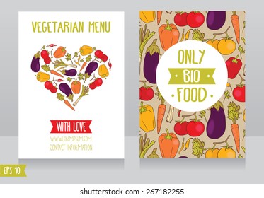 menu cards template for vegan cafe, can be used as flyer for  animal protection organization or as promo cards for organic foods shop, vector illustration