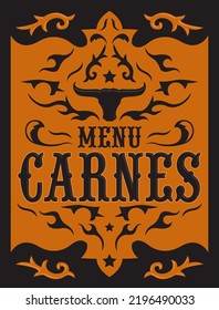 Menu Carnes, Meat Menu spanish text cover design, Barbecue restaurant.