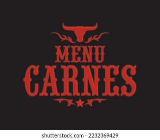 Menu Carnes, Meat Menu spanish text cover design, Barbecue restaurant.