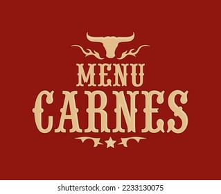 Menu Carnes, Meat Menu spanish text cover design, Barbecue restaurant.