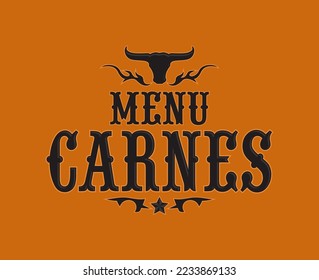 Menu Carnes, Meat Menu spanish text cover design, Barbecue restaurant.