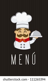 menu with cartoon chef over brown background. vector illustration