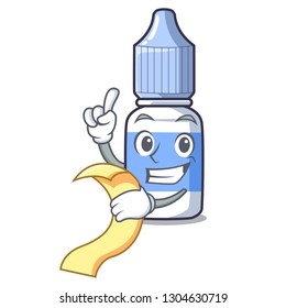 With menu cartoon eye drops on drug rack