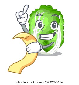 With menu cartoon fresh chinese cabbage vegetable in kitchen
