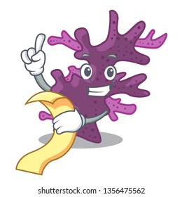 With menu cartoon purple coral reef under sea