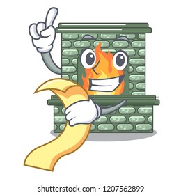 With menu cartoon stone fireplace with the flame