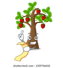 With menu cartoon strawberry trees grow on soil