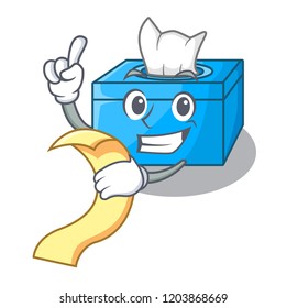 With menu cartoon tissue box on a sideboard