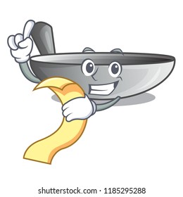 With menu cartoon wok on the kitchen utensil