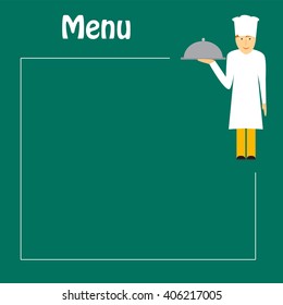 Menu with chef in flat style. Template in vector. Good for cafe, restaurant.