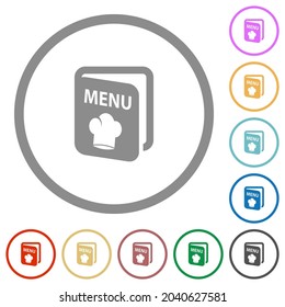 Menu with chef hat flat color icons in round outlines on white background