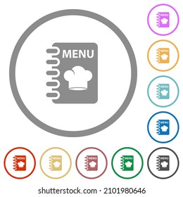 Menu with chef hat flat color icons in round outlines on white background