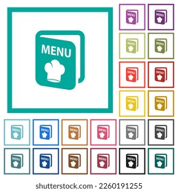 Menu with chef hat flat color icons with quadrant frames on white background