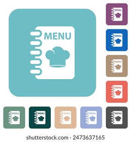 Menu with chef hat white flat icons on color rounded square backgrounds