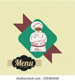 menu and chef illustration over color background