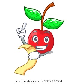 With menu cherry fruit in a cartoon bowl
