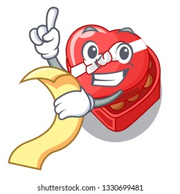With menu chovolate heart box isolated with characters