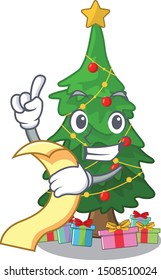 With menu christmas tree next to cartoon table